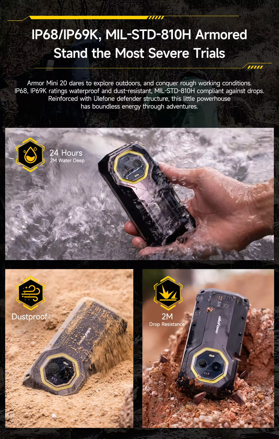 Ulefone Armor Mini 20 4G 4.7" Rugged Phone 64MP Night Camera Android 14 Smartphone 6200mAh Mobile phone NFC