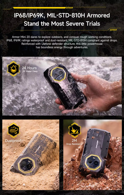 Ulefone Armor Mini 20 4G 4.7" Rugged Phone 64MP Night Camera Android 14 Smartphone 6200mAh Mobile phone NFC